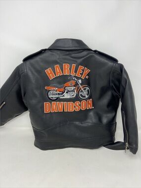 Harley-Davidson Black Jacket with Orange and White Motorcycle Graphic